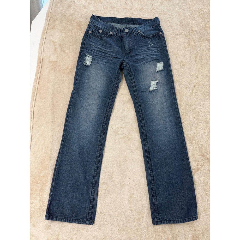 Affliction Extreme Couture Men Jeans W30(32)L32 Dark Wash Distressed Flap Pocket